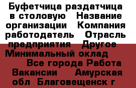 Буфетчица-раздатчица в столовую › Название организации ­ Компания-работодатель › Отрасль предприятия ­ Другое › Минимальный оклад ­ 17 000 - Все города Работа » Вакансии   . Амурская обл.,Благовещенск г.